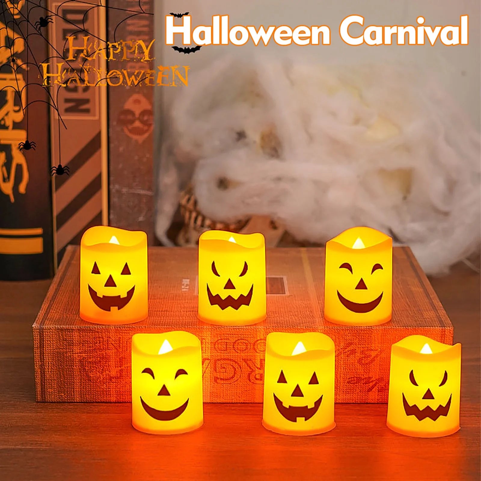 Halloween Flameless Candles, Battery Operated LED Flickering Battery Pillar Candles, Spooky Fall Halloween Festival Party Decoration for Indoor Halloween Decorations Home Halloween Decor, 6Pcs