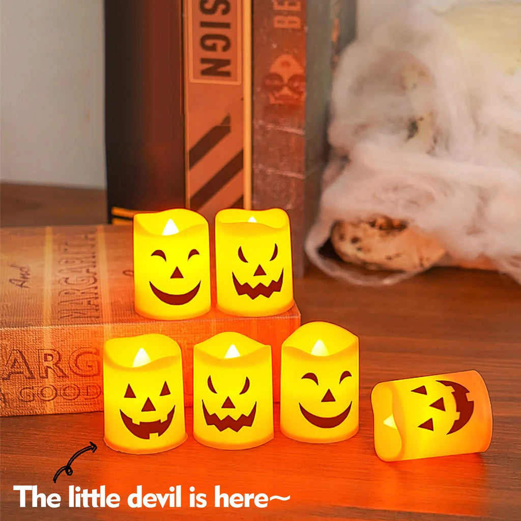 Halloween Flameless Candles, Battery Operated LED Flickering Battery Pillar Candles, Spooky Fall Halloween Festival Party Decoration for Indoor Halloween Decorations Home Halloween Decor, 6Pcs