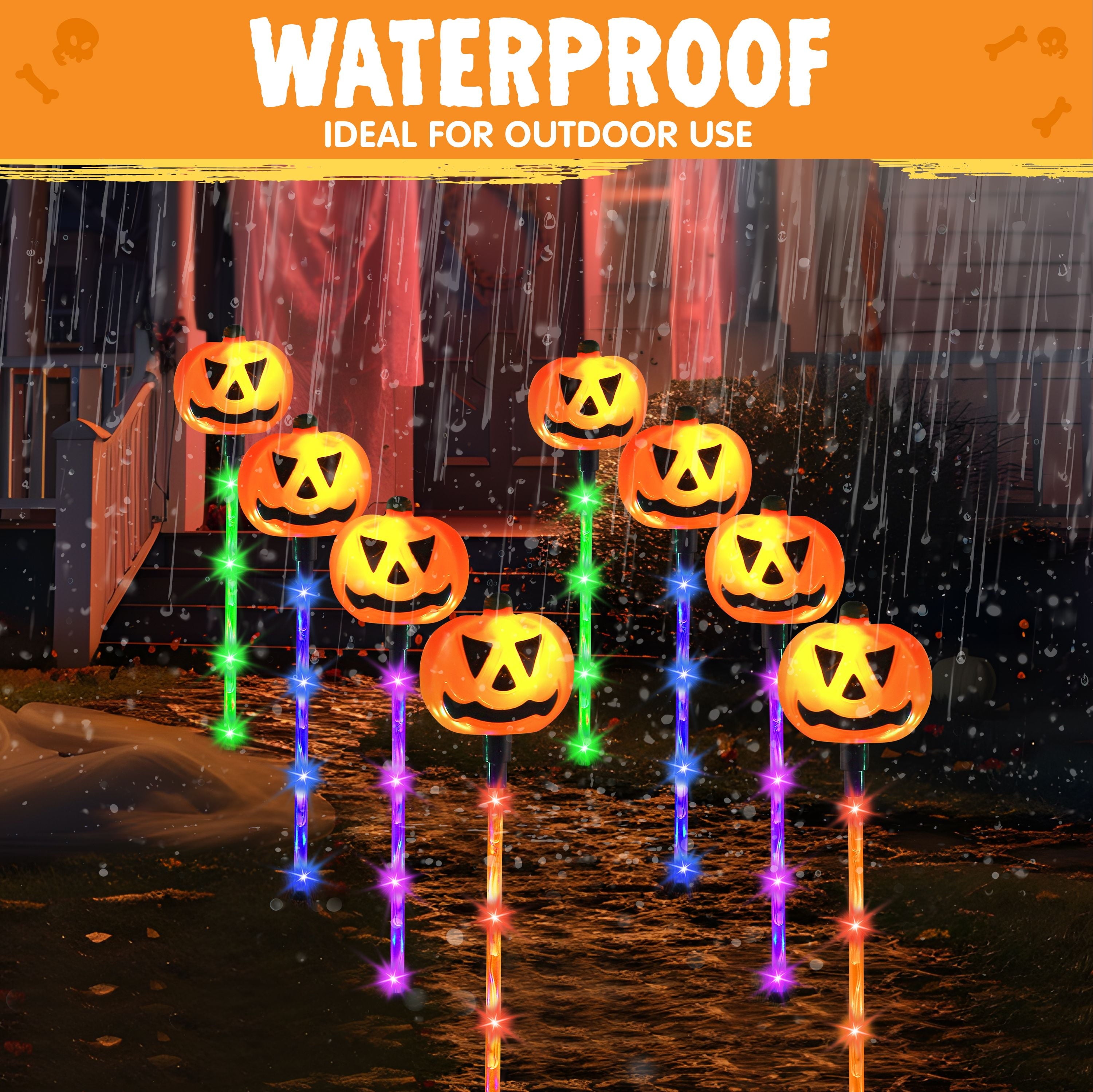 10 Pack Halloween Decorations Lighted Pumpkin Pathway Lights Stakes,Outdoor Jack-O-Lantern Waterproof Decorations,Scary Halloween Party Props Outdoor Yard Decor
