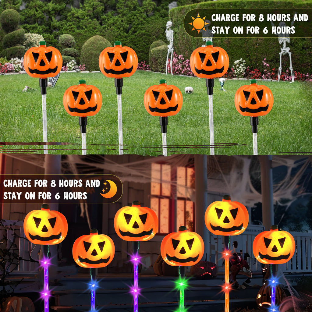 10 Pack Halloween Decorations Lighted Pumpkin Pathway Lights Stakes,Outdoor Jack-O-Lantern Waterproof Decorations,Scary Halloween Party Props Outdoor Yard Decor