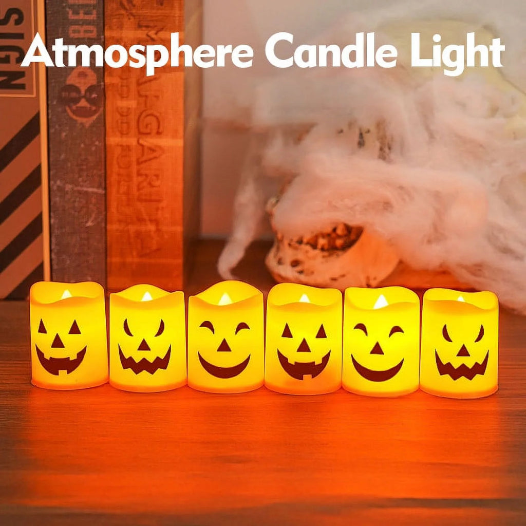 Halloween Flameless Candles, Battery Operated LED Flickering Battery Pillar Candles, Spooky Fall Halloween Festival Party Decoration for Indoor Halloween Decorations Home Halloween Decor, 6Pcs