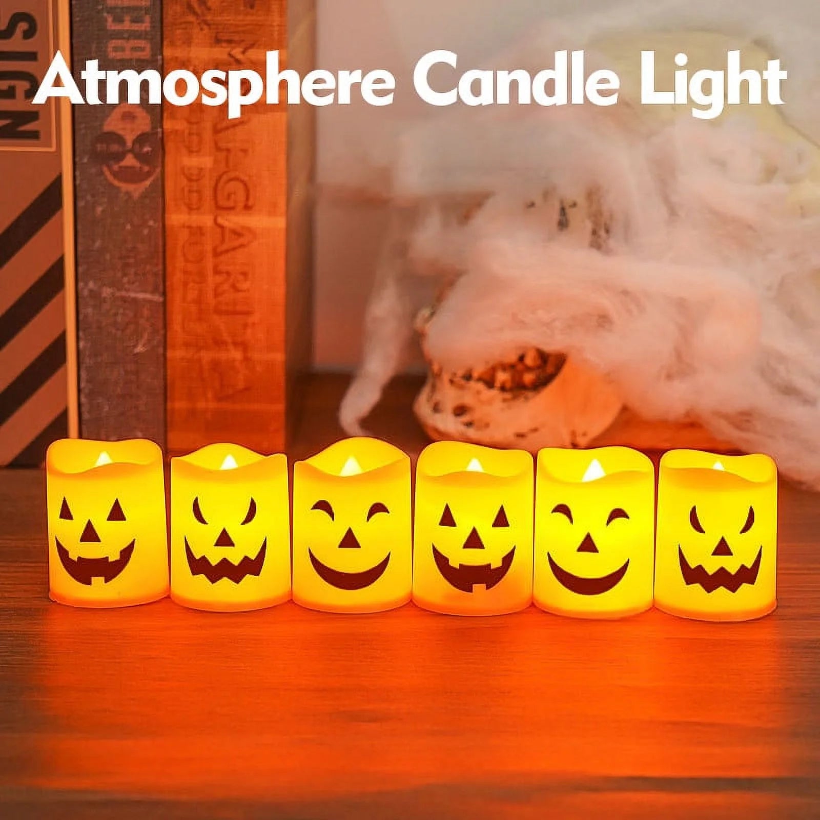 Halloween Flameless Candles, Battery Operated LED Flickering Battery Pillar Candles, Spooky Fall Halloween Festival Party Decoration for Indoor Halloween Decorations Home Halloween Decor, 6Pcs