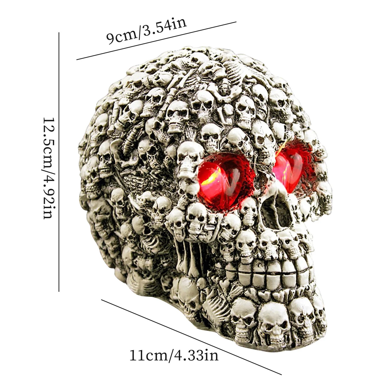 Glowing Skull Heads for Halloween Decoration Outdoor Indoor Clearance,Life Size Human Skull Sculpture with LED Light up Glowing Eyes,Resin Skull Head Halloween Ornaments Props Dress Up