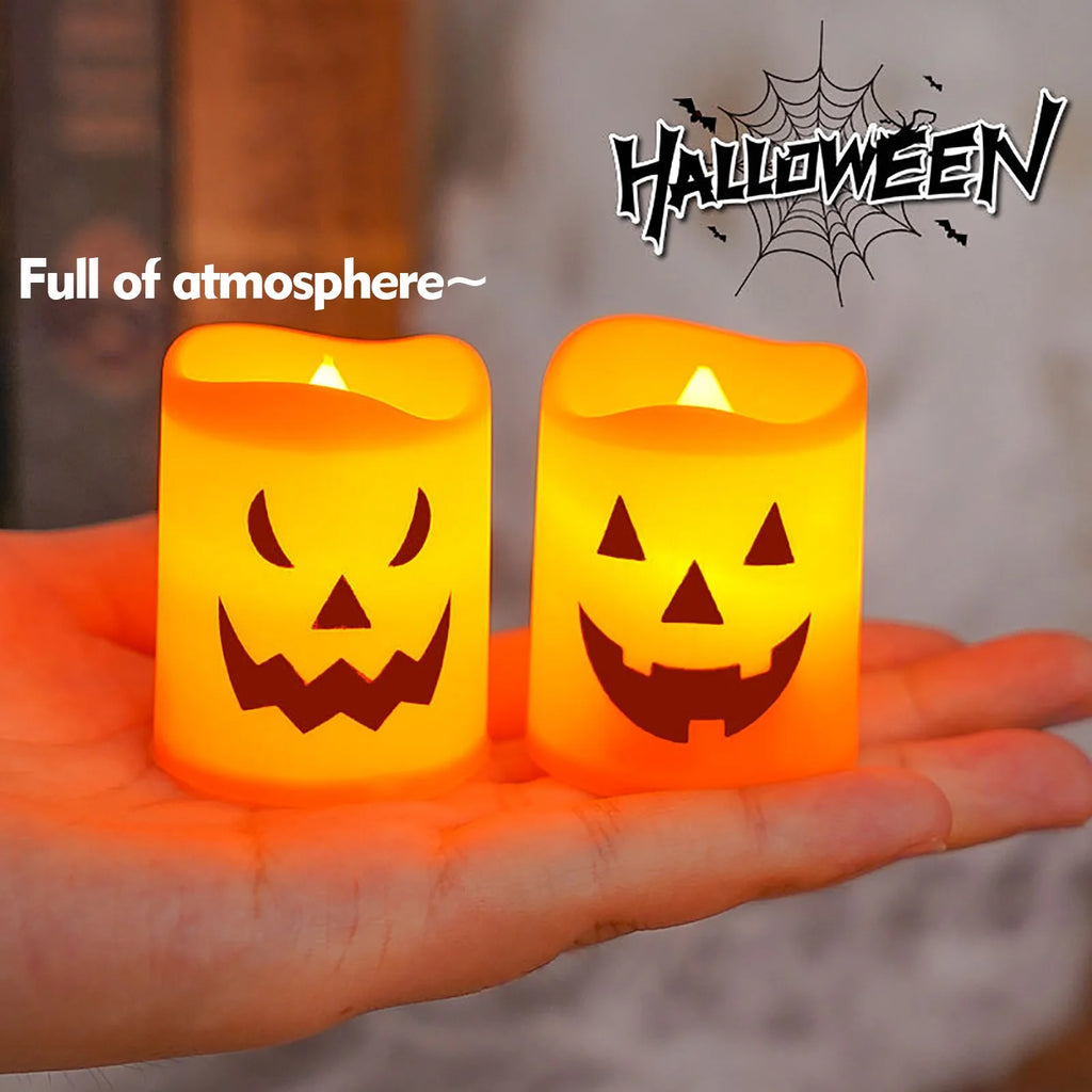 Halloween Flameless Candles, Battery Operated LED Flickering Battery Pillar Candles, Spooky Fall Halloween Festival Party Decoration for Indoor Halloween Decorations Home Halloween Decor, 6Pcs