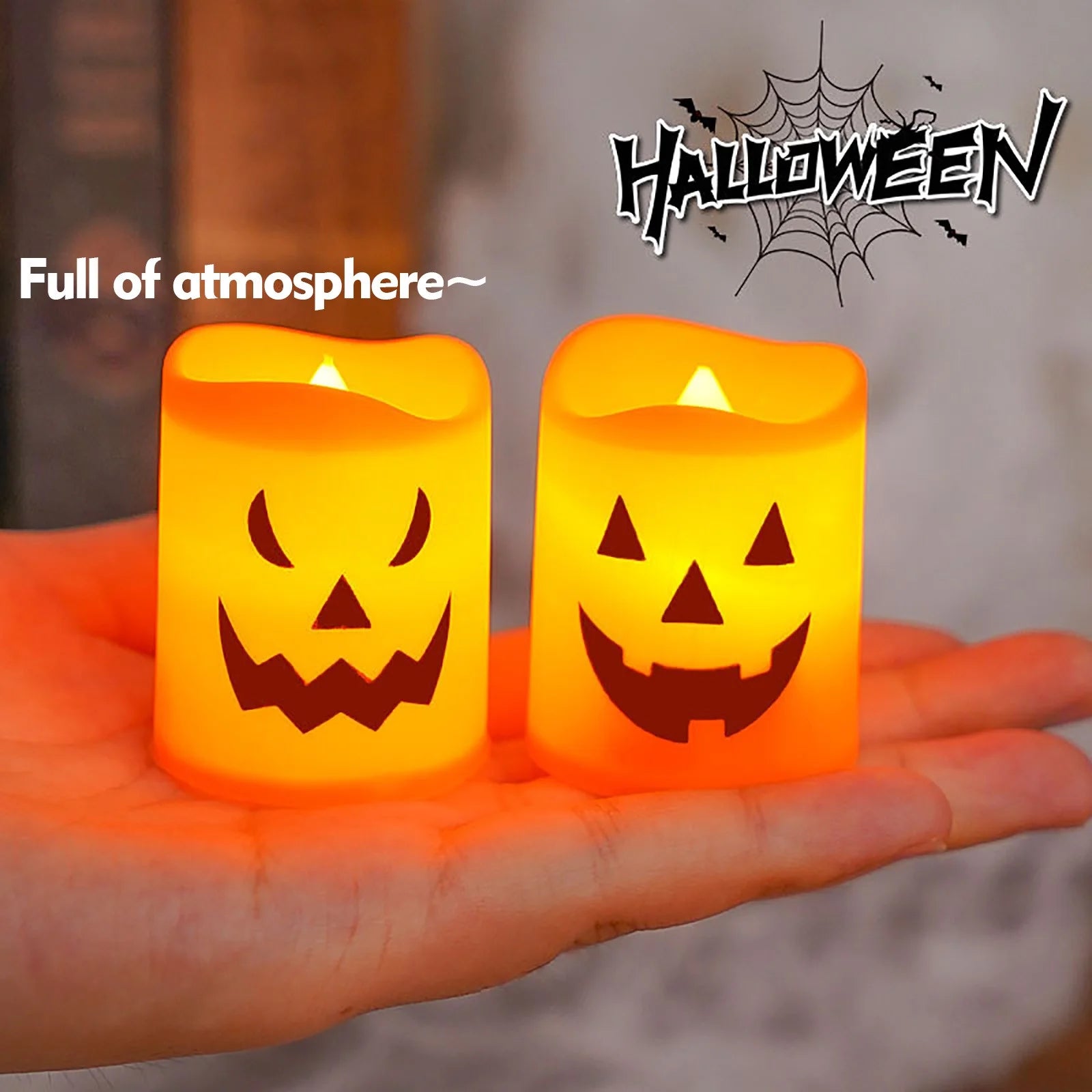 Halloween Flameless Candles, Battery Operated LED Flickering Battery Pillar Candles, Spooky Fall Halloween Festival Party Decoration for Indoor Halloween Decorations Home Halloween Decor, 6Pcs