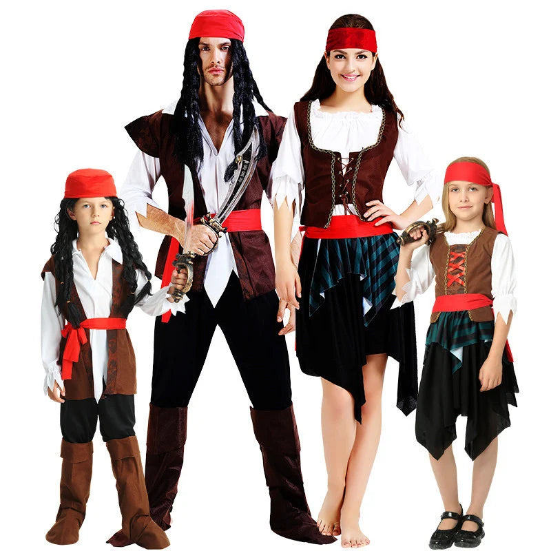 Adult Pirate Costume for Boys Girls Women Men Halloween Party Cosplay Pirate Sea Rover Clothes Clothing