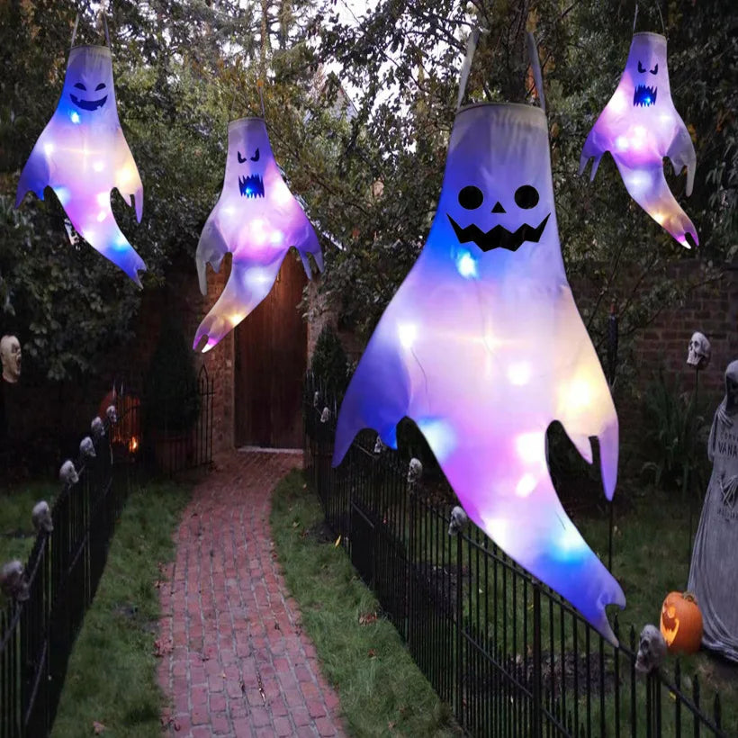 Halloween LED Large Outdoor Hanging Ghost Lights Halloween Party Decoration DIY Emoticons Glow Ghost Lights Horror Props Bar