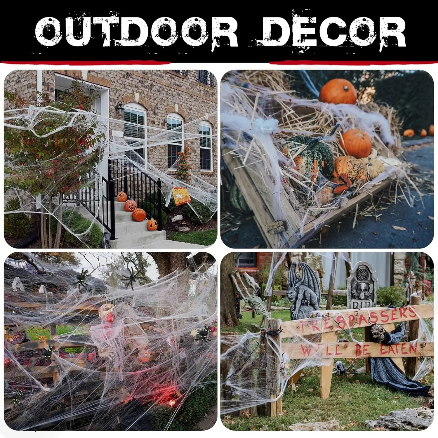 200 Sqft Spider Webs Halloween Decorations with Fake Spiders, Super Stretch Cobwebs for Halloween Indoor and Outdoor Party