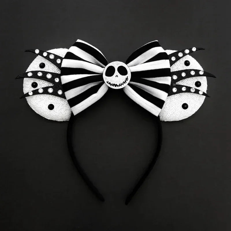 Disney Witch Bat Skeleton Ear Headband for Adults Kids Cosplay Halloween Hairband Women Girls Ghost Bows Party Hair Accessories