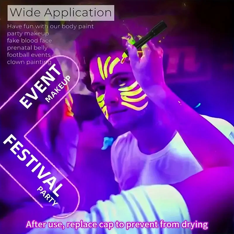 12 Pieces UV Neon Face Painting, Glow in the Dark under UV Lights Face Painting Crayon Sticksmardi Gras Party Halloween Makeup