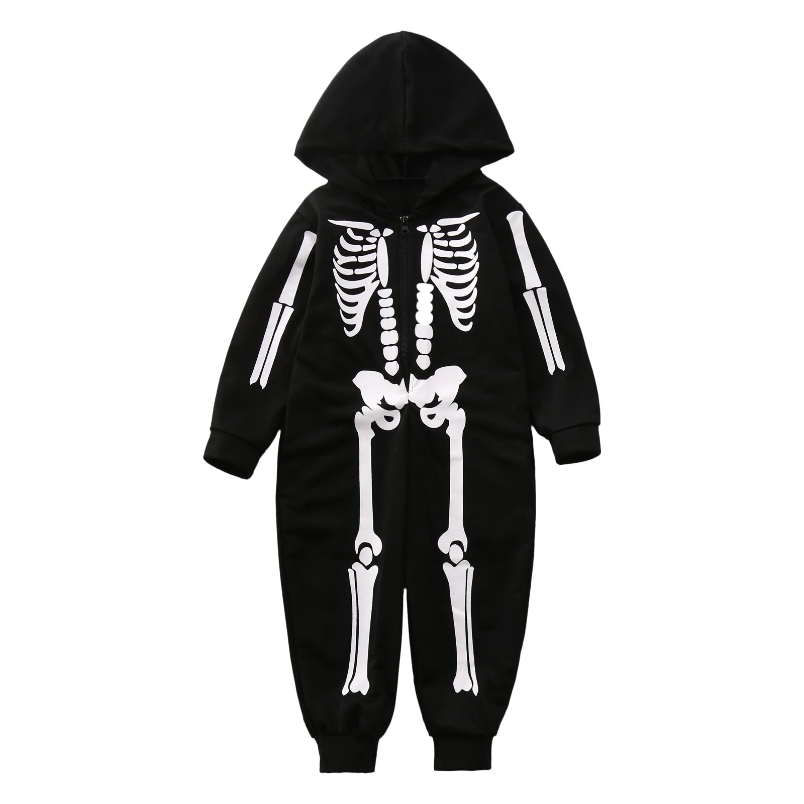 Family Matching Outfits Skeleton Print Long Sleeve Hooded Romper Jumpsuits with Zipper Fall Winter Dad Mom Kids Baby Clothes