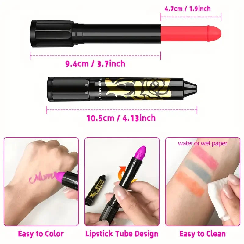 12 Pieces UV Neon Face Painting, Glow in the Dark under UV Lights Face Painting Crayon Sticksmardi Gras Party Halloween Makeup