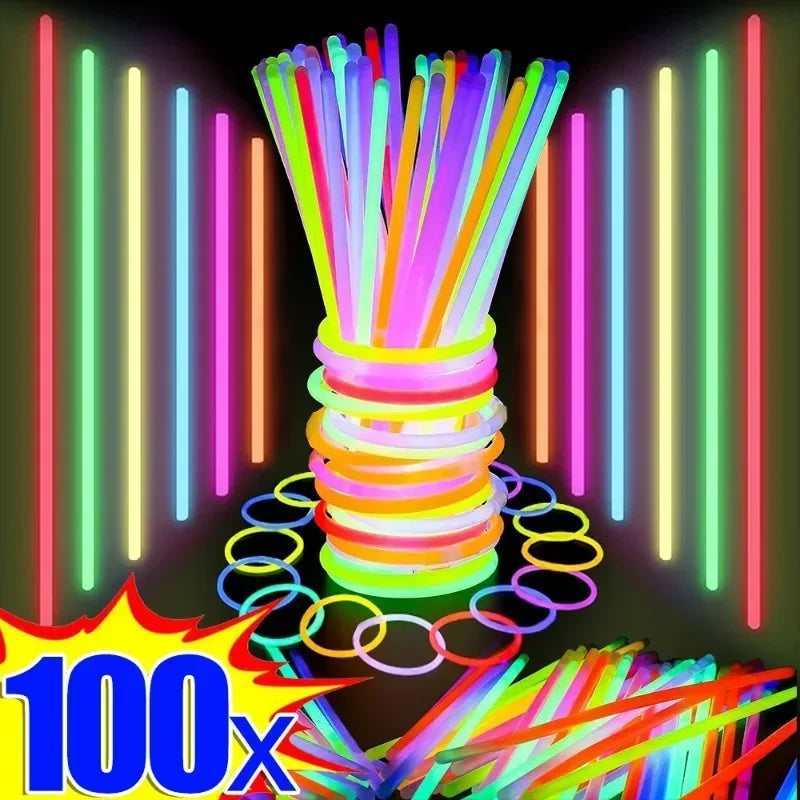 10/100Pcs Fluorescence Sticks Party Multicolor Glowing Stick Bright Colorful Light Bendable Glow Bracelet Chemical Fluorescence