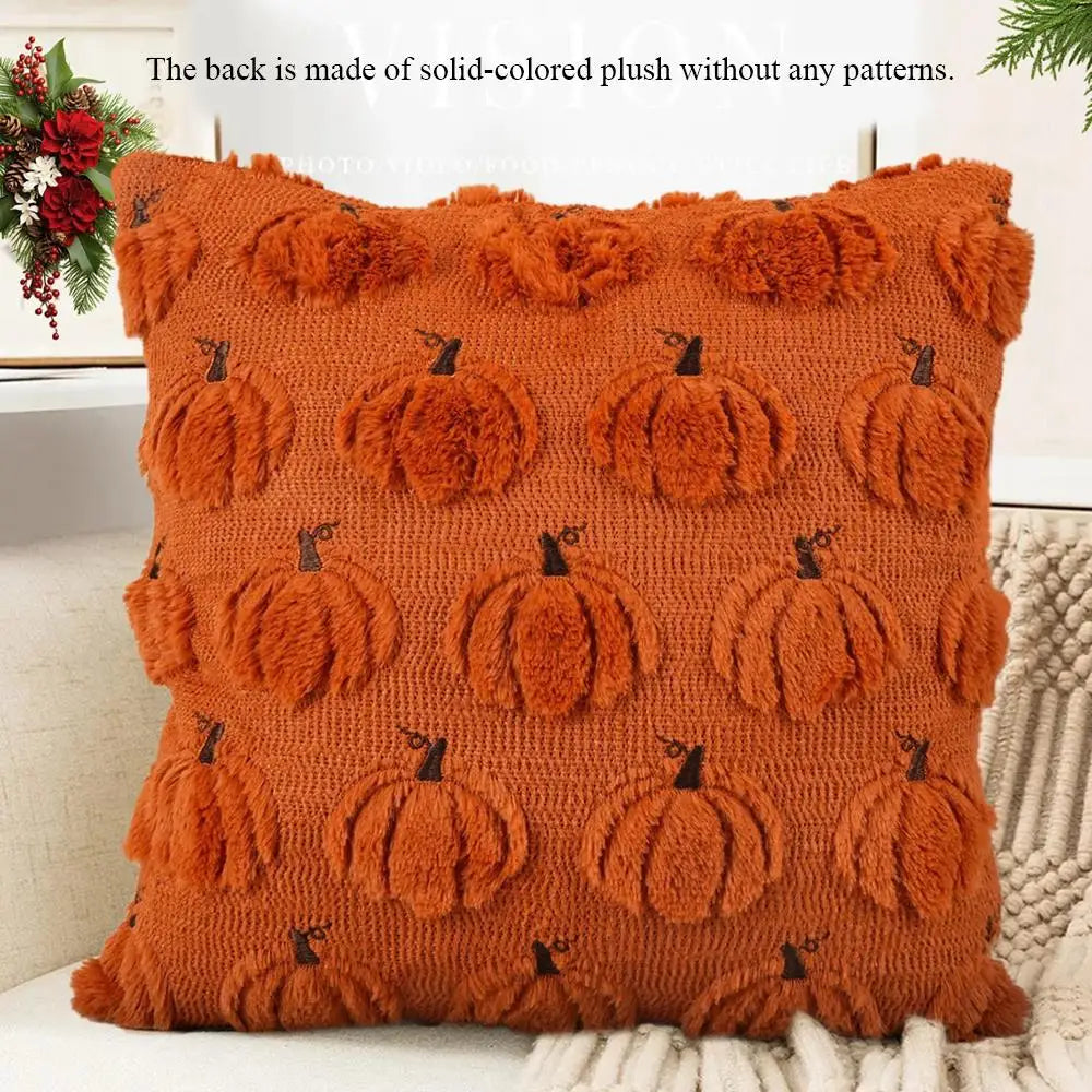 Ghost Pumpkin Plush Faux Fur Pillow Covers Soft Halloween Decor for Sofa Couch Bed Living Room White Orange Pillowcases 45X45Cm