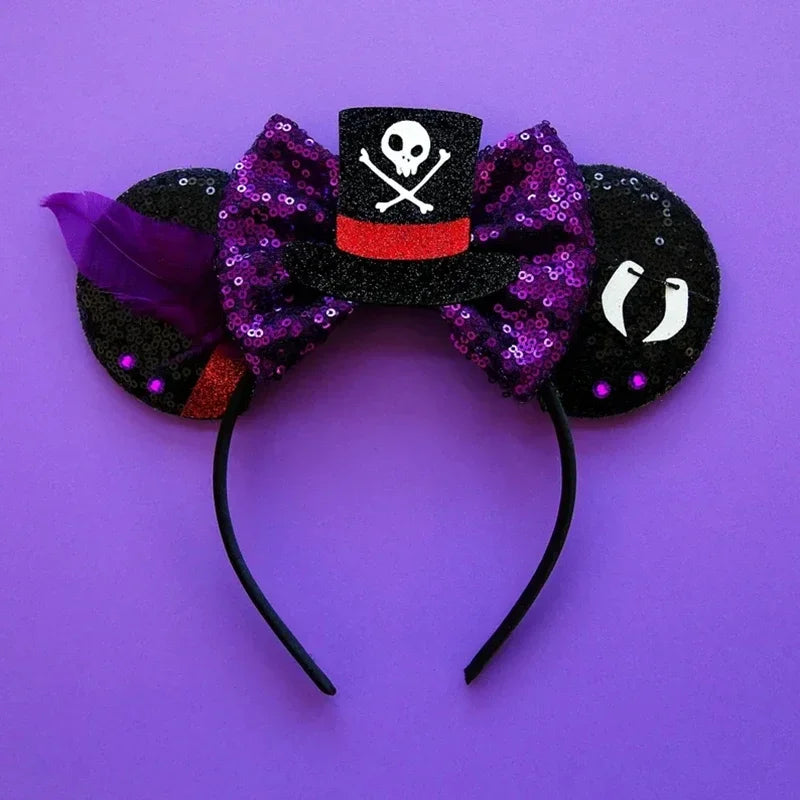 Disney Witch Bat Skeleton Ear Headband for Adults Kids Cosplay Halloween Hairband Women Girls Ghost Bows Party Hair Accessories