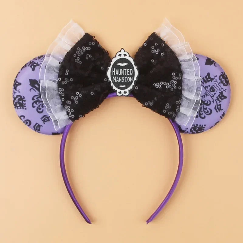 Disney Witch Bat Skeleton Ear Headband for Adults Kids Cosplay Halloween Hairband Women Girls Ghost Bows Party Hair Accessories