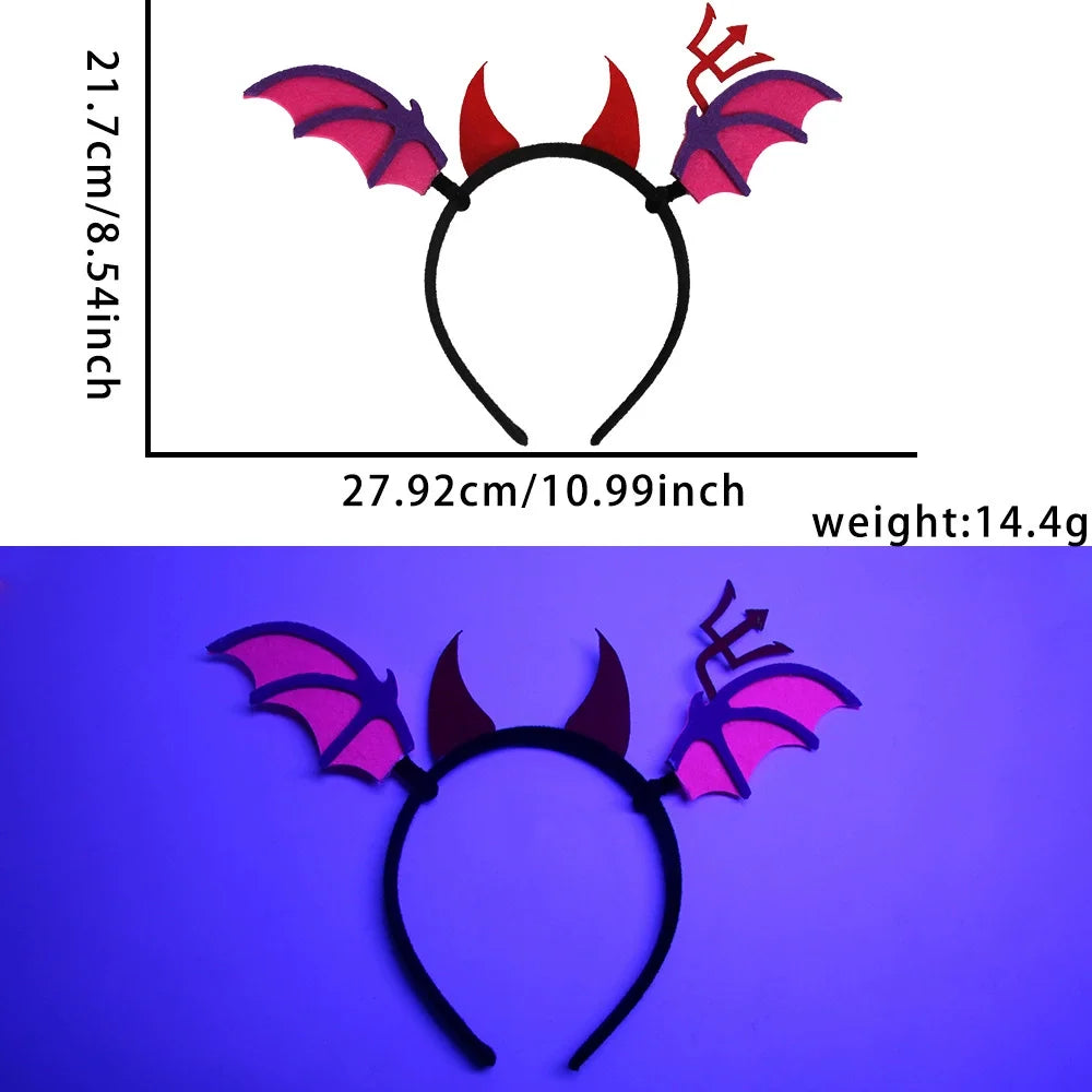 Fluorescent Halloween Headband Hair Hoop with Pumpkin Ghost Bat Spider Web Hair Band Party Decor Cosplay Props Hair Accessories