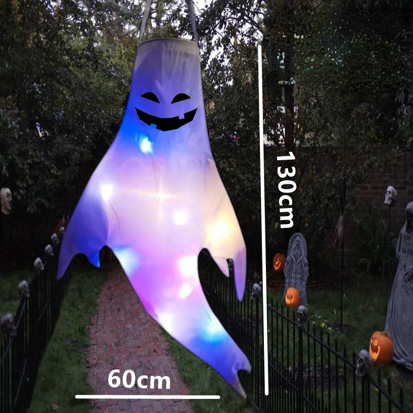 Halloween LED Large Outdoor Hanging Ghost Lights Halloween Party Decoration DIY Emoticons Glow Ghost Lights Horror Props Bar