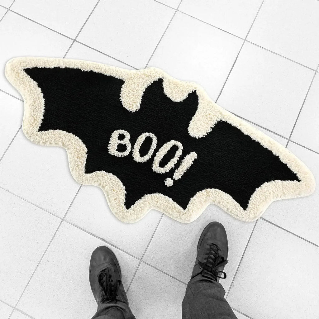 Halloween Shaped Decorative Rug Black Spider Web Ghost Gothic Bathroom Entryway Footrest Washable Dirty Resistant Carpet