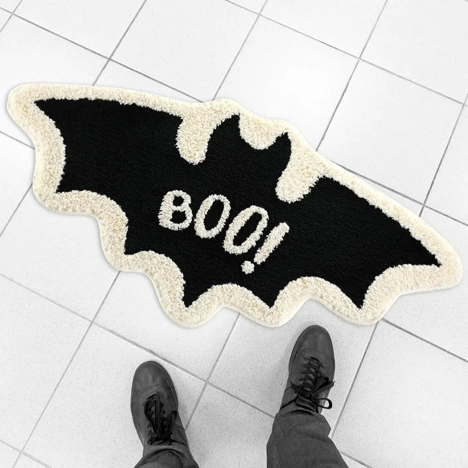 Halloween Shaped Decorative Rug Black Spider Web Ghost Gothic Bathroom Entryway Footrest Washable Dirty Resistant Carpet