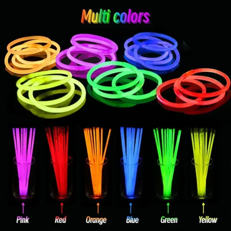 10/100Pcs Fluorescence Sticks Party Multicolor Glowing Stick Bright Colorful Light Bendable Glow Bracelet Chemical Fluorescence