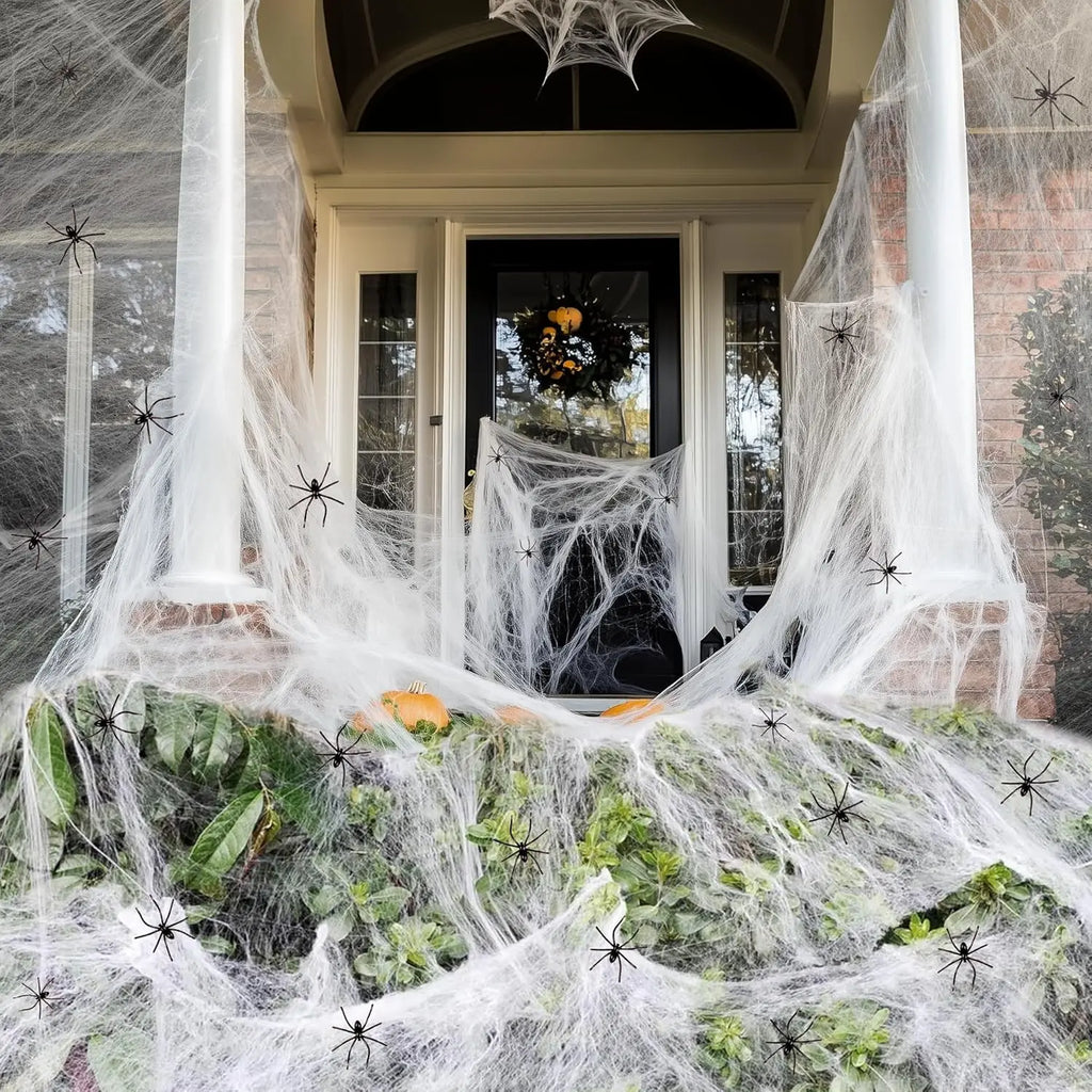 200 Sqft Spider Webs Halloween Decorations with Fake Spiders, Super Stretch Cobwebs for Halloween Indoor and Outdoor Party