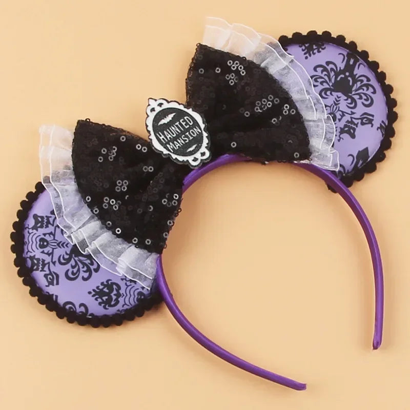Disney Witch Bat Skeleton Ear Headband for Adults Kids Cosplay Halloween Hairband Women Girls Ghost Bows Party Hair Accessories