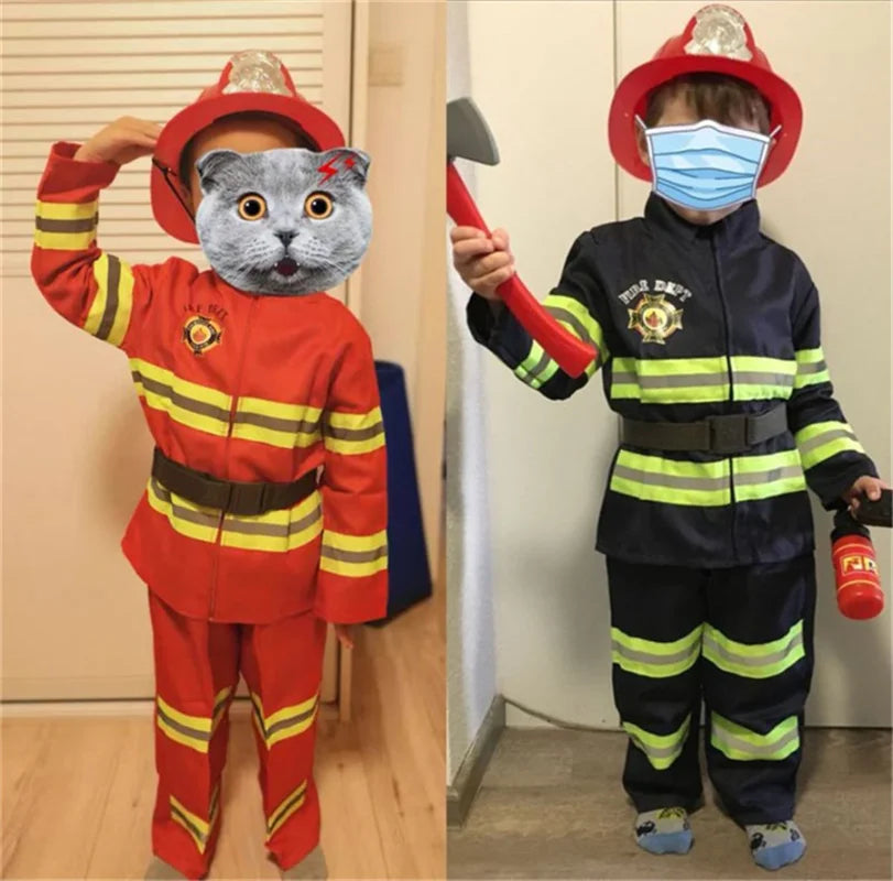 Halloween Firefighter Cosplay Costume for Kids Adults Boys Girls Carnival Party S-Sam Fireman Uniform Toys Outfits Work Clothing