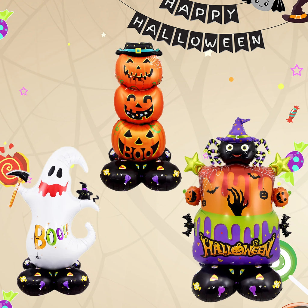 1Set Giant Stand Pedestal Halloween Foil Balloons Pumpkin Ghost Witch Balloon Ghost Tree Halloween Party Decorations