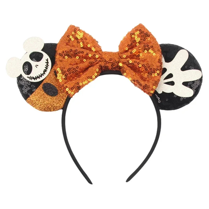 Disney Witch Bat Skeleton Ear Headband for Adults Kids Cosplay Halloween Hairband Women Girls Ghost Bows Party Hair Accessories