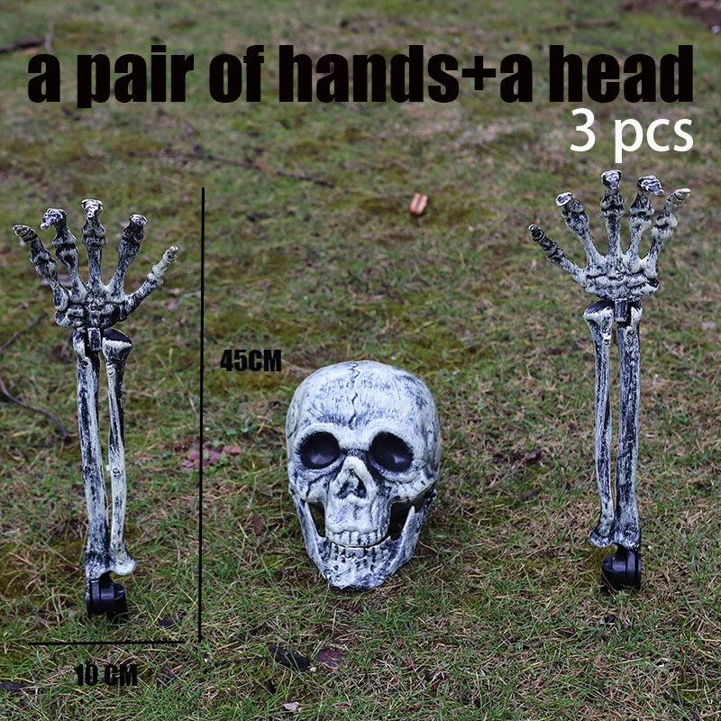 Halloween Decorations Home Decor Skeleton Head Outdoor Scary Props Realistic Skull & Hands Yard Prank Festivals Party Supplies
