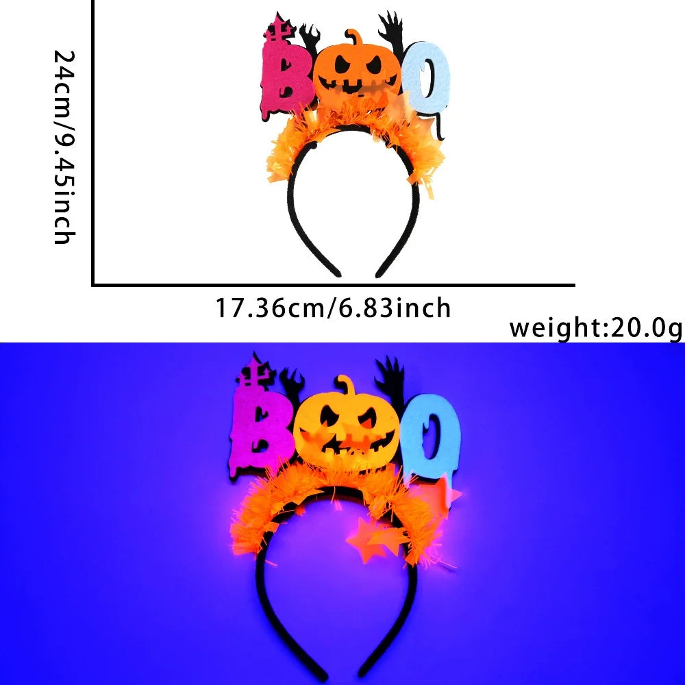 Fluorescent Halloween Headband Hair Hoop with Pumpkin Ghost Bat Spider Web Hair Band Party Decor Cosplay Props Hair Accessories