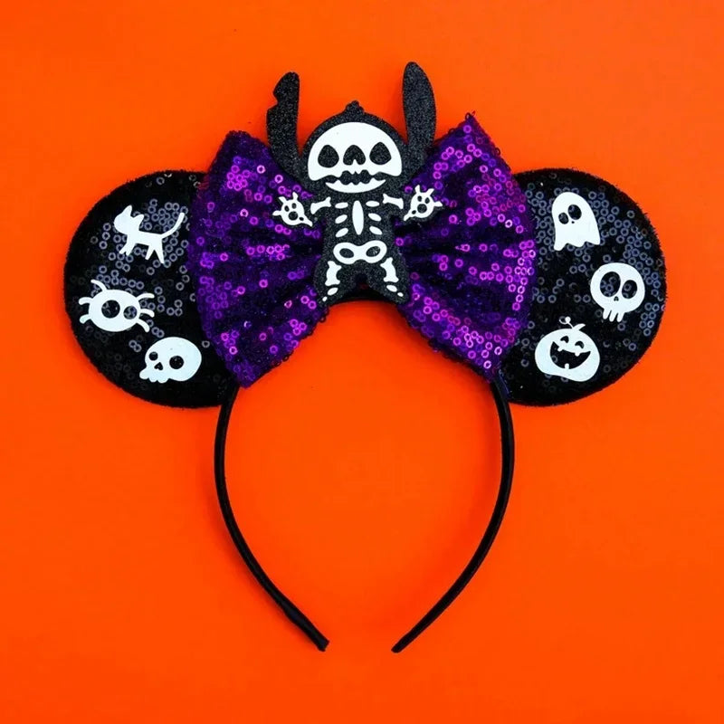 Disney Witch Bat Skeleton Ear Headband for Adults Kids Cosplay Halloween Hairband Women Girls Ghost Bows Party Hair Accessories