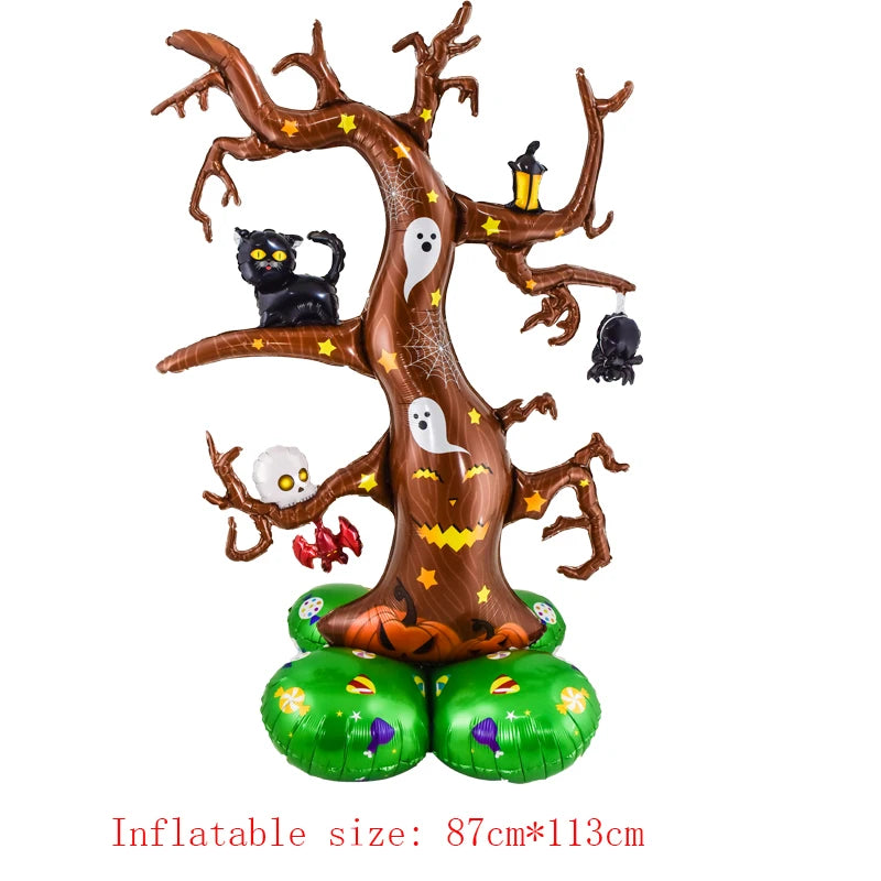 1Set Giant Stand Pedestal Halloween Foil Balloons Pumpkin Ghost Witch Balloon Ghost Tree Halloween Party Decorations