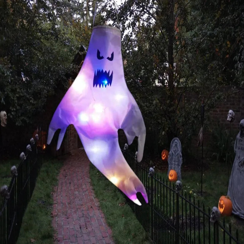 Halloween LED Large Outdoor Hanging Ghost Lights Halloween Party Decoration DIY Emoticons Glow Ghost Lights Horror Props Bar
