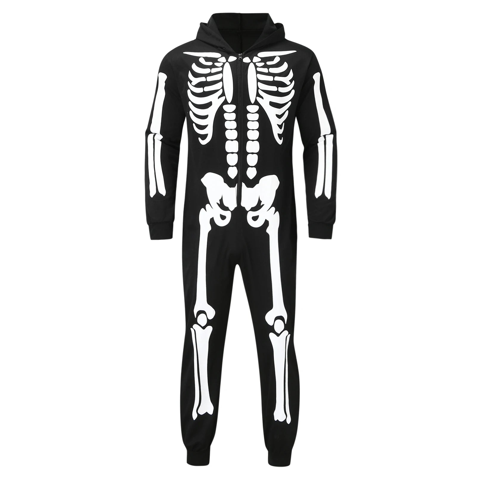 Family Matching Outfits Skeleton Print Long Sleeve Hooded Romper Jumpsuits with Zipper Fall Winter Dad Mom Kids Baby Clothes
