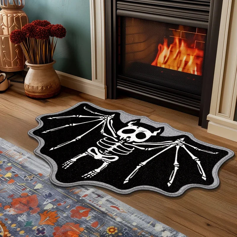 Halloween Shaped Decorative Rug Black Spider Web Ghost Gothic Bathroom Entryway Footrest Washable Dirty Resistant Carpet