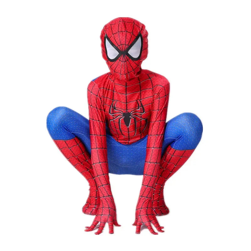 Kids Superhero Spider Costume Spandex Jumpsuit Halloween Cosplay Costumes Bodysuit Kids Head Cover Separation Party Set