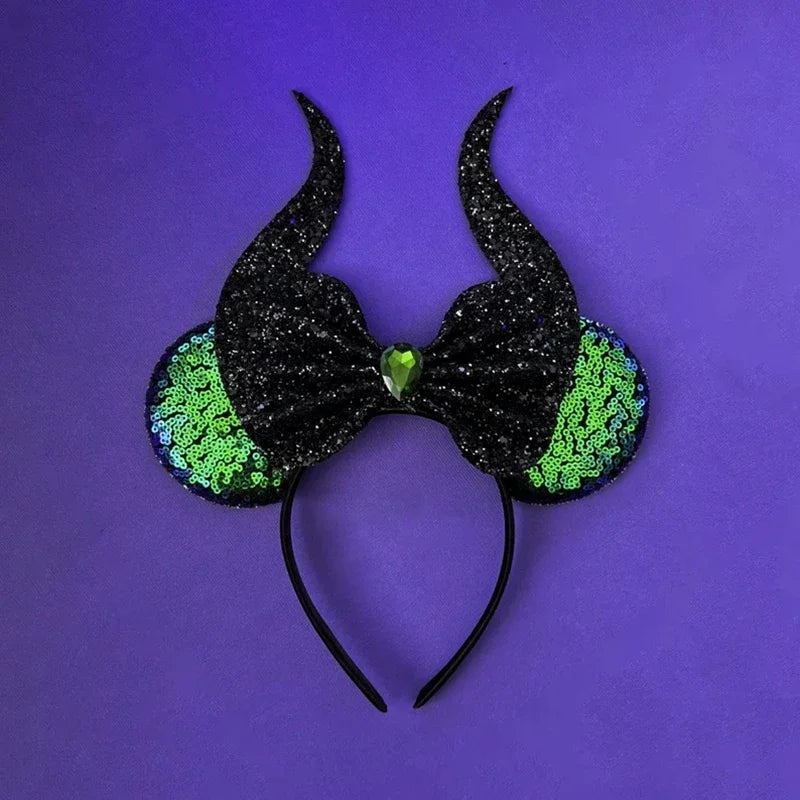 Disney Witch Bat Skeleton Ear Headband for Adults Kids Cosplay Halloween Hairband Women Girls Ghost Bows Party Hair Accessories