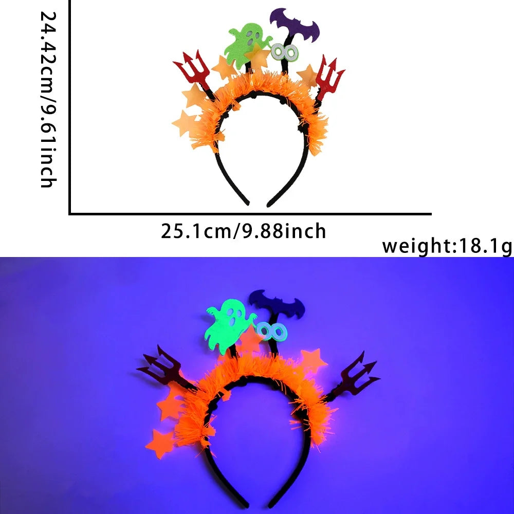 Fluorescent Halloween Headband Hair Hoop with Pumpkin Ghost Bat Spider Web Hair Band Party Decor Cosplay Props Hair Accessories