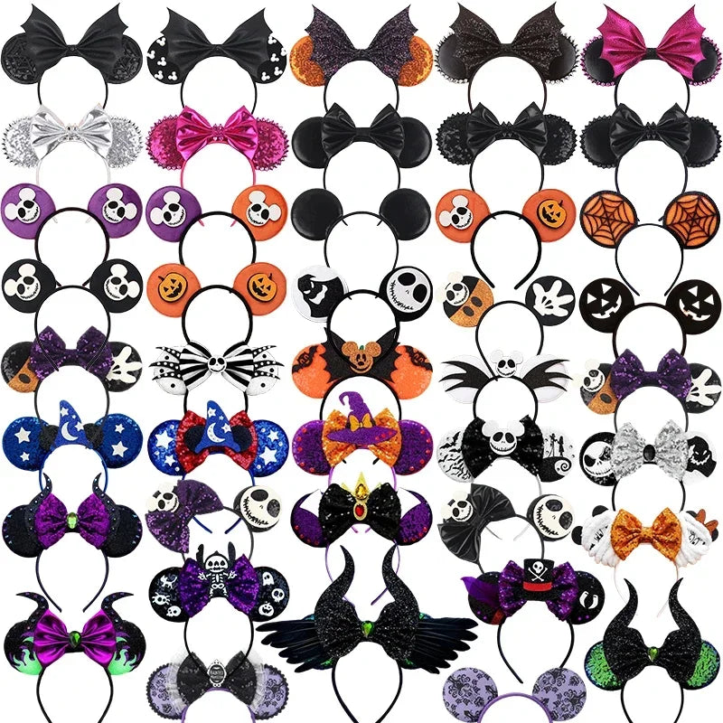 Disney Witch Bat Skeleton Ear Headband for Adults Kids Cosplay Halloween Hairband Women Girls Ghost Bows Party Hair Accessories