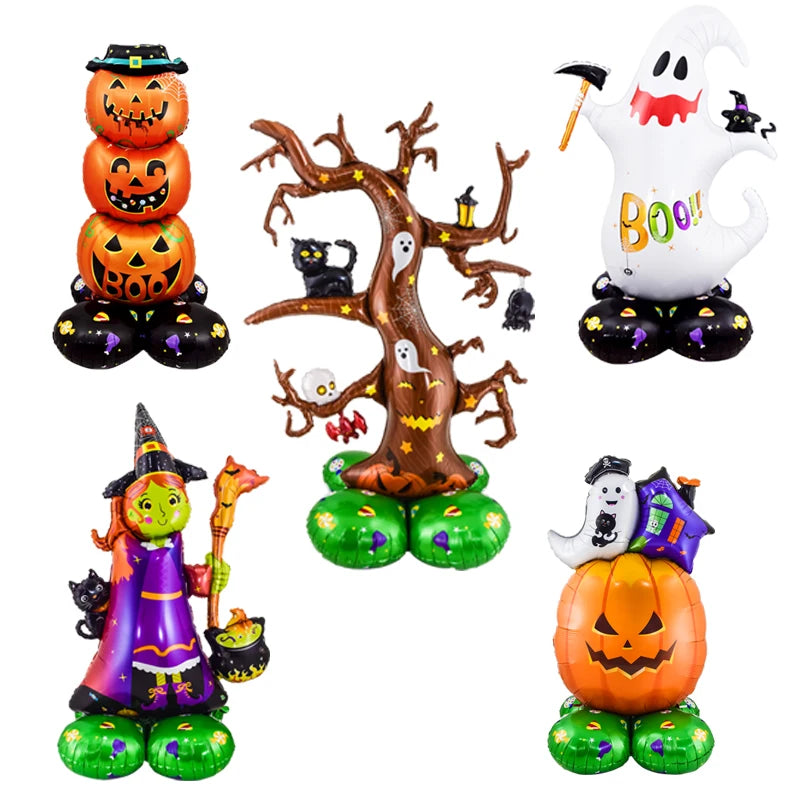 1Set Giant Stand Pedestal Halloween Foil Balloons Pumpkin Ghost Witch Balloon Ghost Tree Halloween Party Decorations
