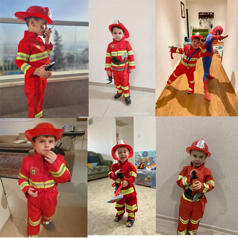 Halloween Firefighter Cosplay Costume for Kids Adults Boys Girls Carnival Party S-Sam Fireman Uniform Toys Outfits Work Clothing