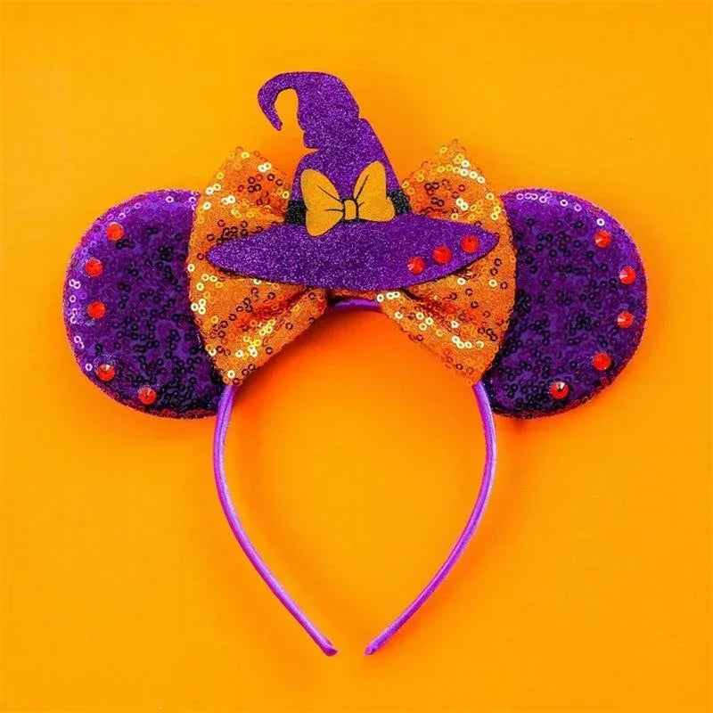 Disney Witch Bat Skeleton Ear Headband for Adults Kids Cosplay Halloween Hairband Women Girls Ghost Bows Party Hair Accessories