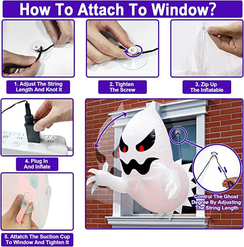 1.4M Halloween Inflatable Ghost Horror Window Ghost Foldable Balloon Outdoor Courtyard Garden Decoration Fun Party Tool