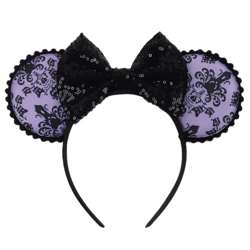 Disney Witch Bat Skeleton Ear Headband for Adults Kids Cosplay Halloween Hairband Women Girls Ghost Bows Party Hair Accessories