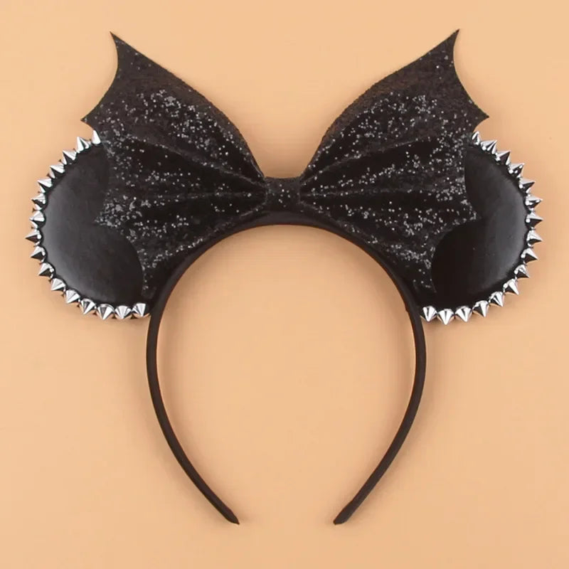Disney Witch Bat Skeleton Ear Headband for Adults Kids Cosplay Halloween Hairband Women Girls Ghost Bows Party Hair Accessories