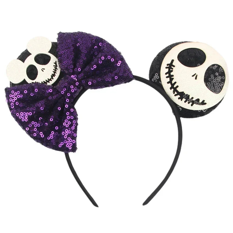 Disney Witch Bat Skeleton Ear Headband for Adults Kids Cosplay Halloween Hairband Women Girls Ghost Bows Party Hair Accessories