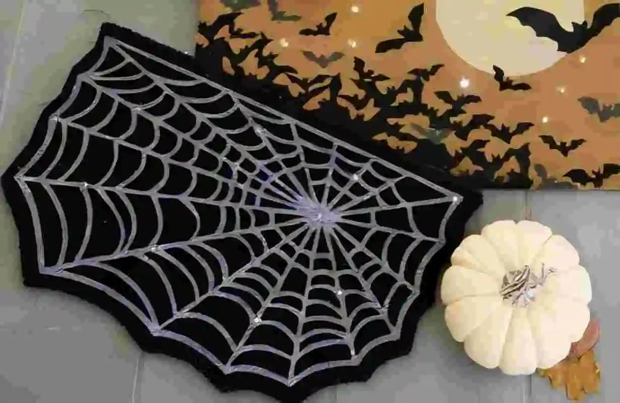 Halloween Shaped Decorative Rug Black Spider Web Ghost Gothic Bathroom Entryway Footrest Washable Dirty Resistant Carpet