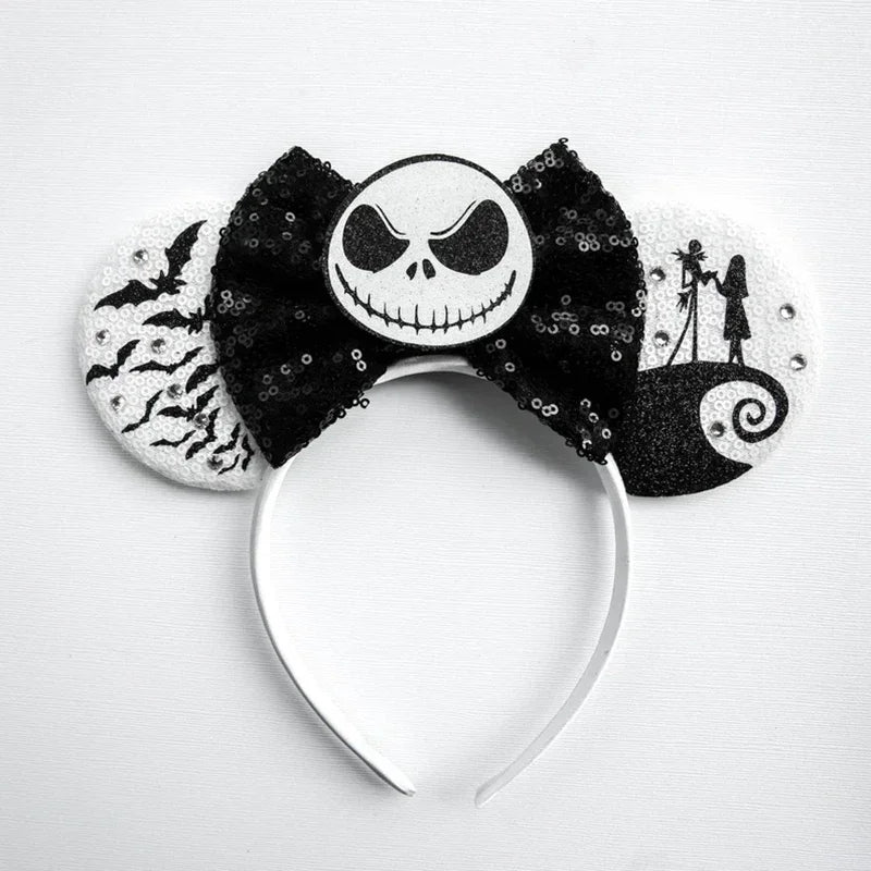 Disney Witch Bat Skeleton Ear Headband for Adults Kids Cosplay Halloween Hairband Women Girls Ghost Bows Party Hair Accessories